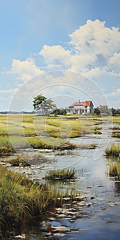 Marsh Painting Of Fattoria La Braccesca: Realistic Landscapes With Soft Tonal Colors photo