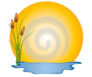 Marsh Sun Cattails Clip Art photo