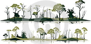 marsh trees set isolated vector style illustration