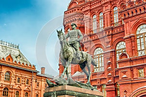 Marshal Zhukov statue outside the State Historical Museum, Moscow, Russia