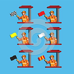 Marshall wave flag, racing sport instruction symbol set in cartoon illustration vector