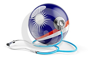 Marshallese flag with stethoscope. Health care in Marshall Islands concept, 3D rendering