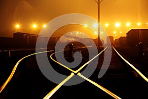 Marshalling yard of railway station in night