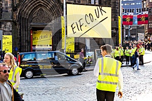 Preparations for the Military Tattoo in Edinburgh during The Fringe Festival 2018