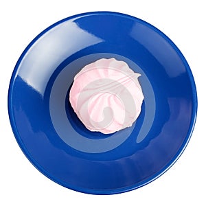 Marshmallow on blue plate