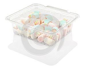 Marshmallow candy in a plastic container