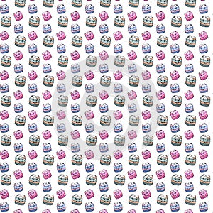 Marshmallow characters seamless pattern on abstract background