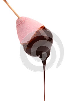 Marshmallow in chocolate syrop. Isolated.