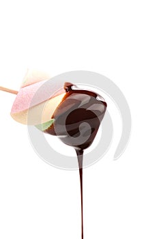 Marshmallow in chocolate syrop. Isolated.