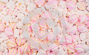 Marshmallow. Close-up of various colourful Marshmallows colorful chewy candy backdrop