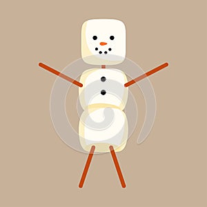 Marshmallow cute character of snowman. Design for greeting card, banner, poster. Vector colorful illustration