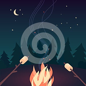 Marshmallow roasting hand drawn flat color vector