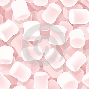 Marshmallow seamless pattern. Tasty marshmallows on pink background. Candy texture