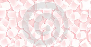 Marshmallow seamless pattern. Tasty marshmallows on pink background. Candy texture.