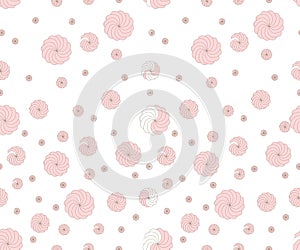 Marshmallows vector seamless texture. Pink contour marshmallows on a white background.