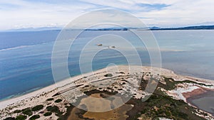 Marshy shallow water near Levkas, Greece. Aerial view