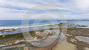 Marshy shallow water near Levkas, Greece. Aerial view