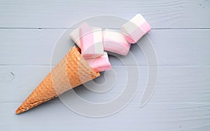 marsmallows in an ice-cream cone, summer concept