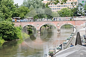 Marstall bridge above Leine river connecting the streets Am Hohen Ufer and Leibnizufer in Mitte quarter of Hannover, Germany photo