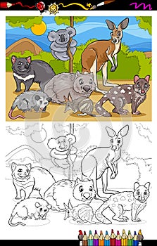 Marsupials animals cartoon coloring book