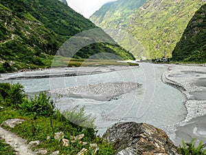 Marsyangdi river near Tal - Nepal photo