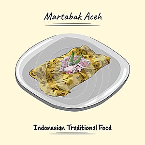 Martabak Aceh Original Khas Aceh Sketch And Vector Style, Traditional Food From Aceh, Good to use for restaurant menu, Indonesian