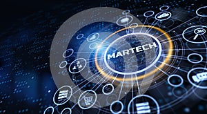 Martech marketing technology automation concept on virtual screen