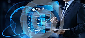 Martech marketing technology concept on virtual screen interface. photo