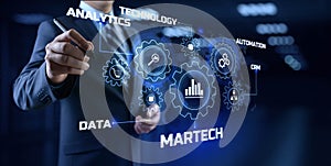 Martech marketing technology concept on virtual screen interface