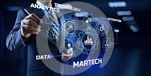 Martech marketing technology concept on virtual screen interface photo