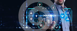 Martech marketing technology concept on virtual screen interface. Business, Technology, Internet and network concept photo