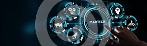 Martech marketing technology concept on virtual screen interface. Business, Technology, Internet and network concept photo