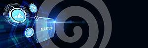 Martech marketing technology concept on virtual screen interface. Business, Technology, Internet and network concept.3d