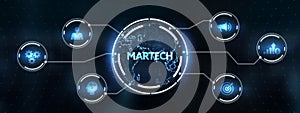 Martech marketing technology concept on virtual screen interface. Business, Technology, Internet and network concept.3d