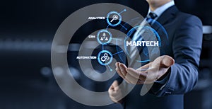 Martech marketing technology concept on virtual screen interface. photo