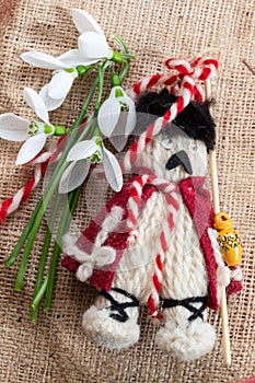 Martenitsa - traditional Bulgarian custom - fabric with snowdrops