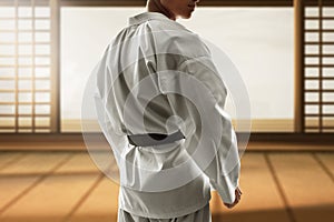 Martial art fighter in dojo