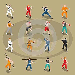 Martial Arts Isometric People Set