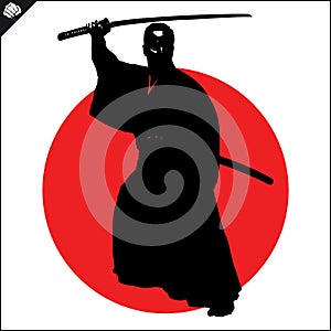 Martial arts. Karate fighter silhouette scene.