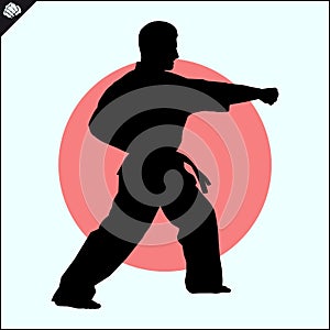 Martial arts. Karate fighter silhouette scene.