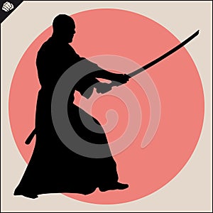 Martial arts. Karate fighter silhouette scene.