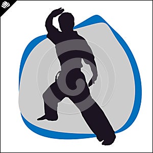 Martial arts. Karate fighter silhouette scene.