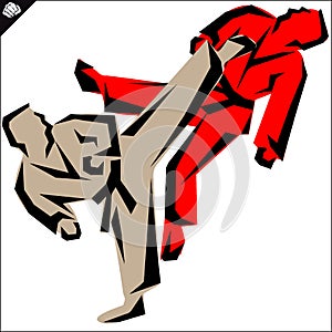 Martial arts. Karate fighters high kick. Vector. EPS. photo