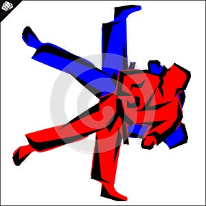 Martial arts. Karate fighters silhouette Vector. EPS.