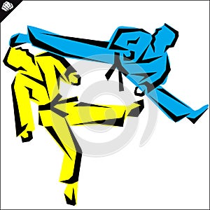 Martial arts. Karate fighters silhouette Vector. EPS.