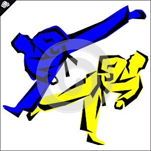 Martial arts. Karate fighters silhouette Vector. EPS.