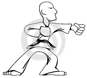 Martial Arts Karate Guy Cartoon Vector Black Line Drawing Illustration