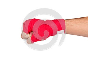 Martial Arts Man Hand with Red Boxing Wraps