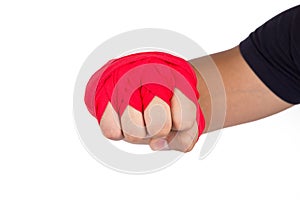 Martial Arts Man Hand with Red Boxing Wraps
