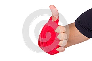 Martial Arts Man Hand with Red Boxing Wraps